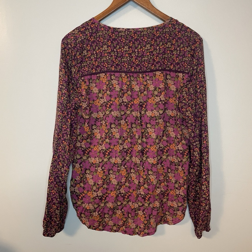 Prana Women's Faith Top Shirt Purple Floral Print Long Sleeve Blouse Size M - Picture 4 of 6
